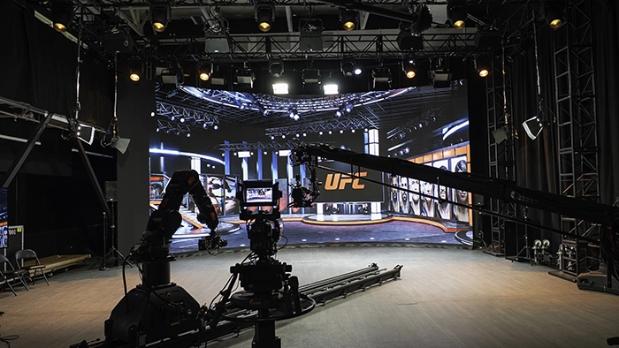 UFC broadcast set with jib camera on the floor