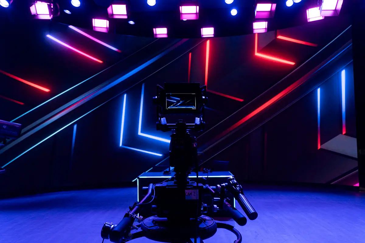 Stylized LED wall with neon chevrons